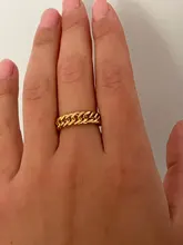Anillo de cadena gruesa de 6mm de grosor para mujer y niña, sortija con eslabones cubanos rellenos de oro de acero inoxidable, anillo elegante