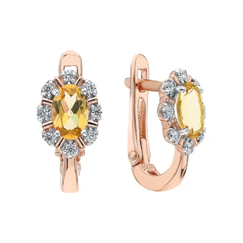 

Gold earrings with cubic zirconia and citrine sunlight sample 585 test