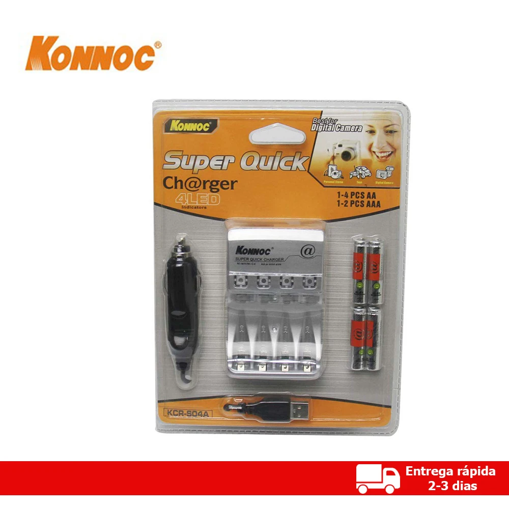 KONNOC KCRS04A 4R3 universal Battery Charger includes 4 rechargeable AA