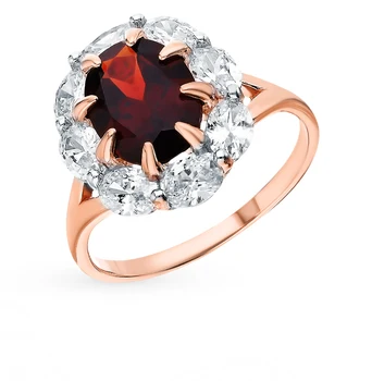 

Gold ring with cubic zirconia and Garnet sunlight sample 585