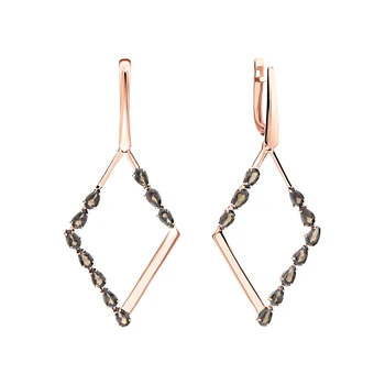 

Gold earrings with quartz smoky sunlight sample 585
