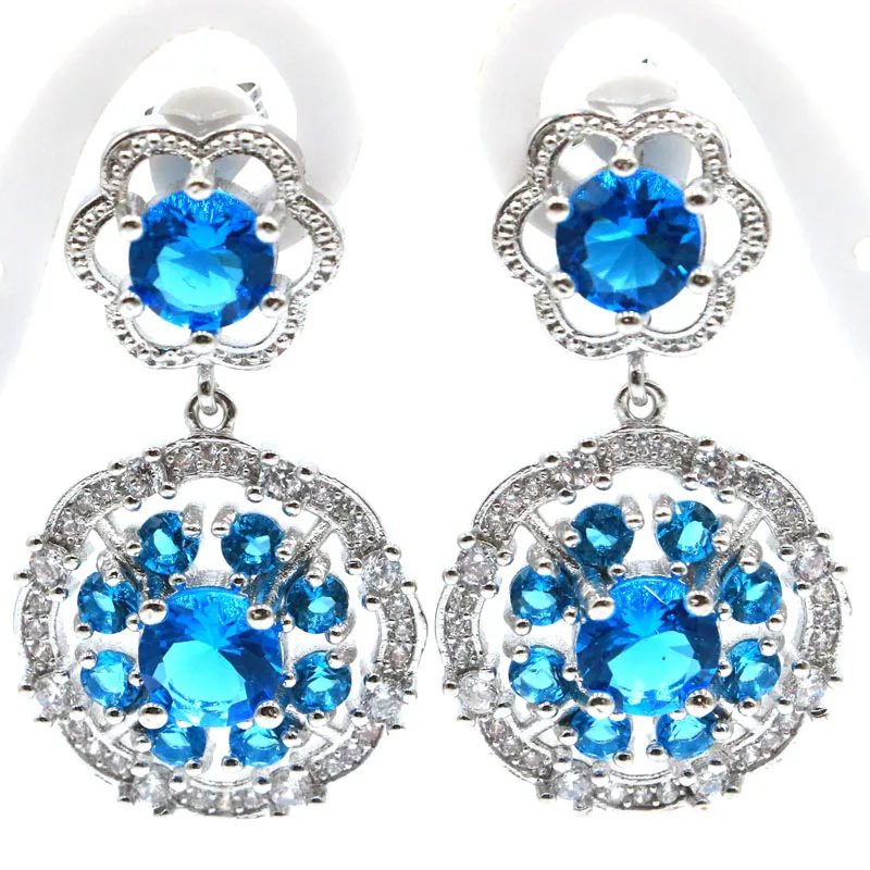 

35x20mm New Statement Jewelry Created Paris Blue Topaz Gift For Ladies Wedding Silver Earrings