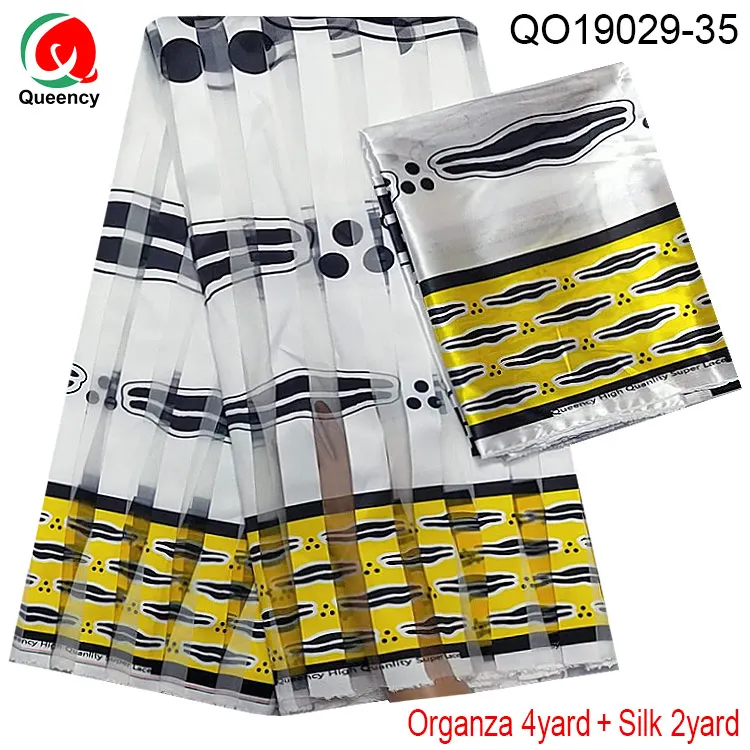 QO19029 DHL-чистый шелк с органзой ткань Африканская абкара африканская вощеная ткань принтом 4+ 2 ярдов органза лента шелк для платья