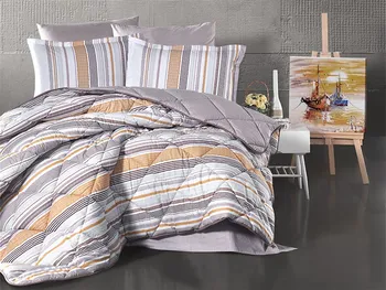 

Multi Color Quilt And Duvet Cover Set 100% Cotton Made Single Comfortable Sleep Set VENTA BEIGE