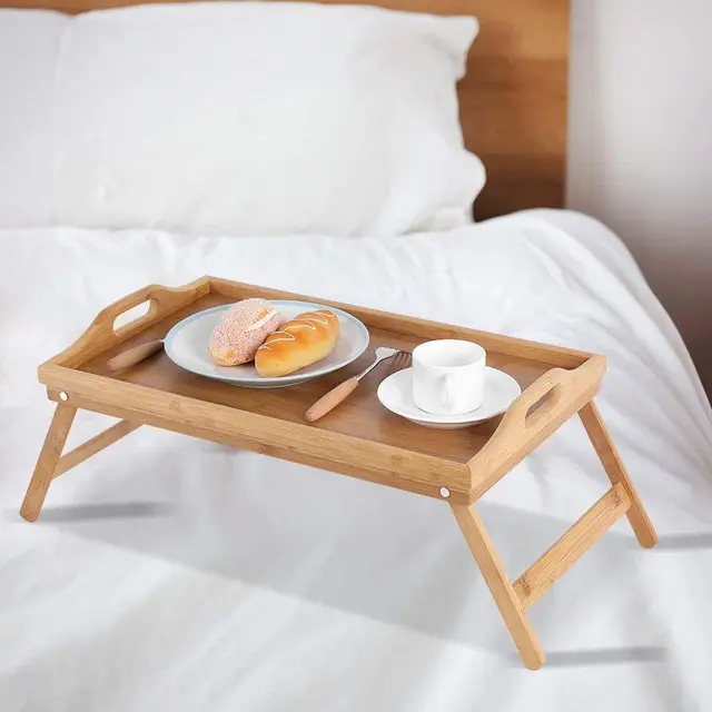 VEVOR – plateau de lit en bambou, Table de service pour petit déjeuner,  bureau d'ordinateur portable avec pieds pliables