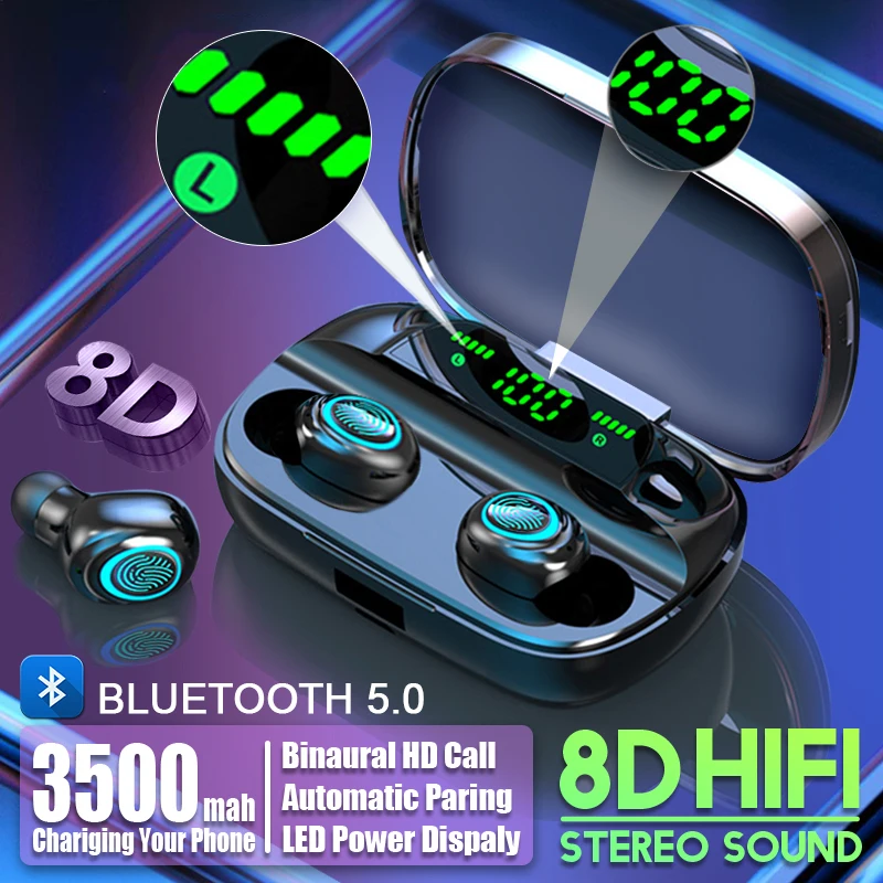 Беспроводные наушники S11 TWS 3500 мА/ч внешний аккумулятор LED Bluetooth 5 0 Hi Fi стерео