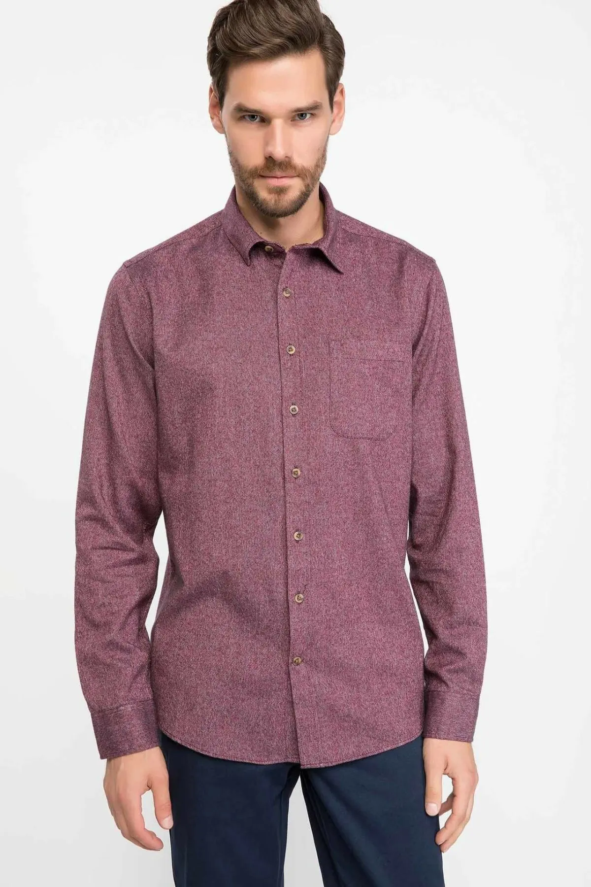 

DeFacto Man Purplish Red Color Top Shirts Wome Casual Smart Autumn Winter Long Sleeve Shirt High Quality-J1654AZ18WN