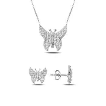 

Angemiel 925 Silver Zircon Stone Butterfly Set-Rhodium Plated