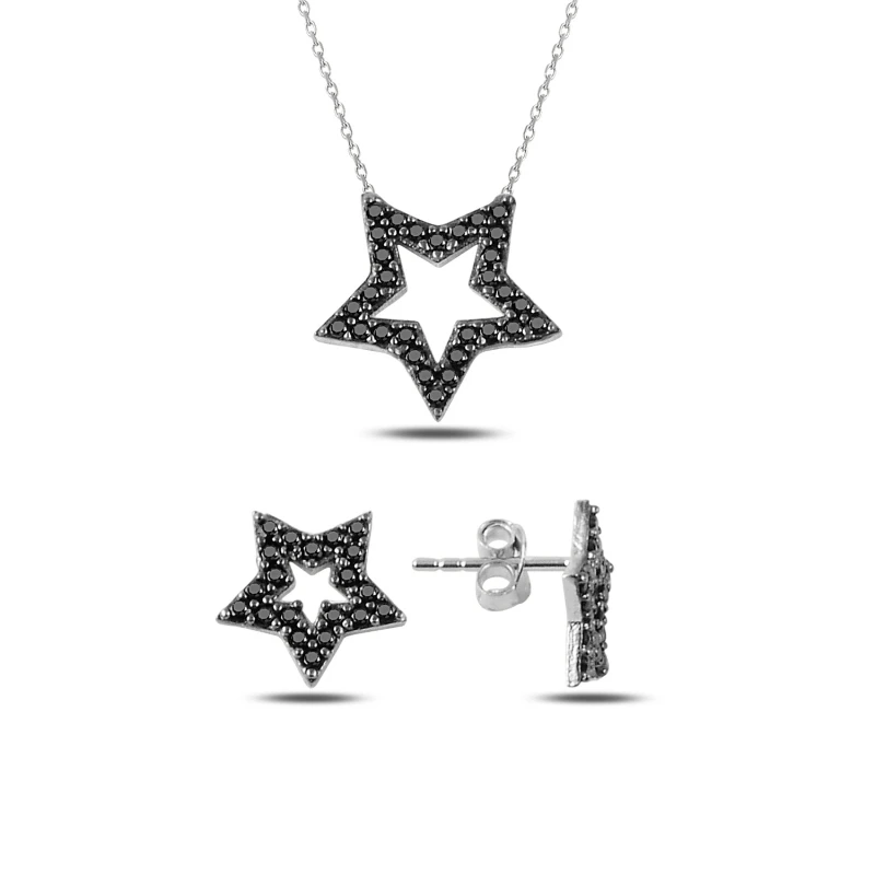 

Silver 925 Sterling Black Zircon Stone Star Set