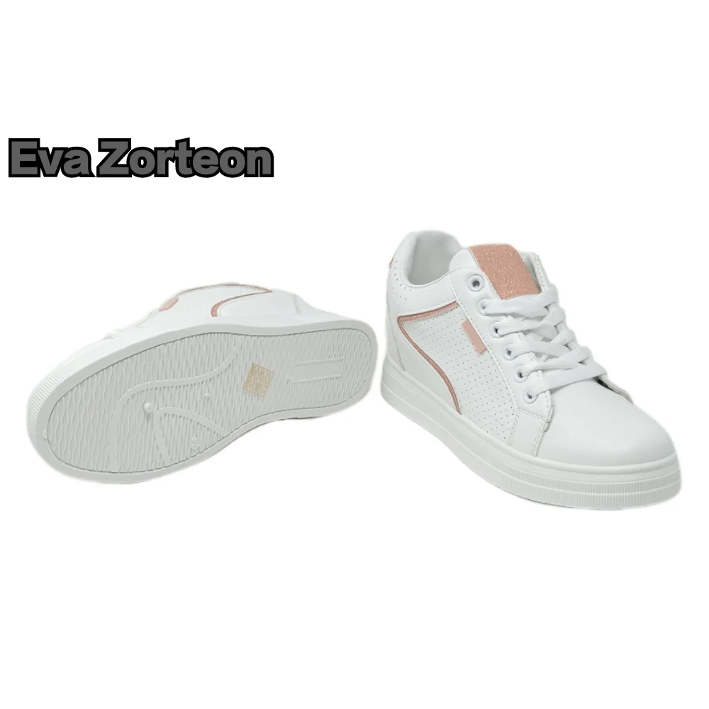 Zapatillas deportivas cuña interior. Zapatos cuña Mujer Running . deportiva de mujer en color blanco con detalles champán , Deportivo blanco con polipiel amarilla y talón interior. - AliExpress