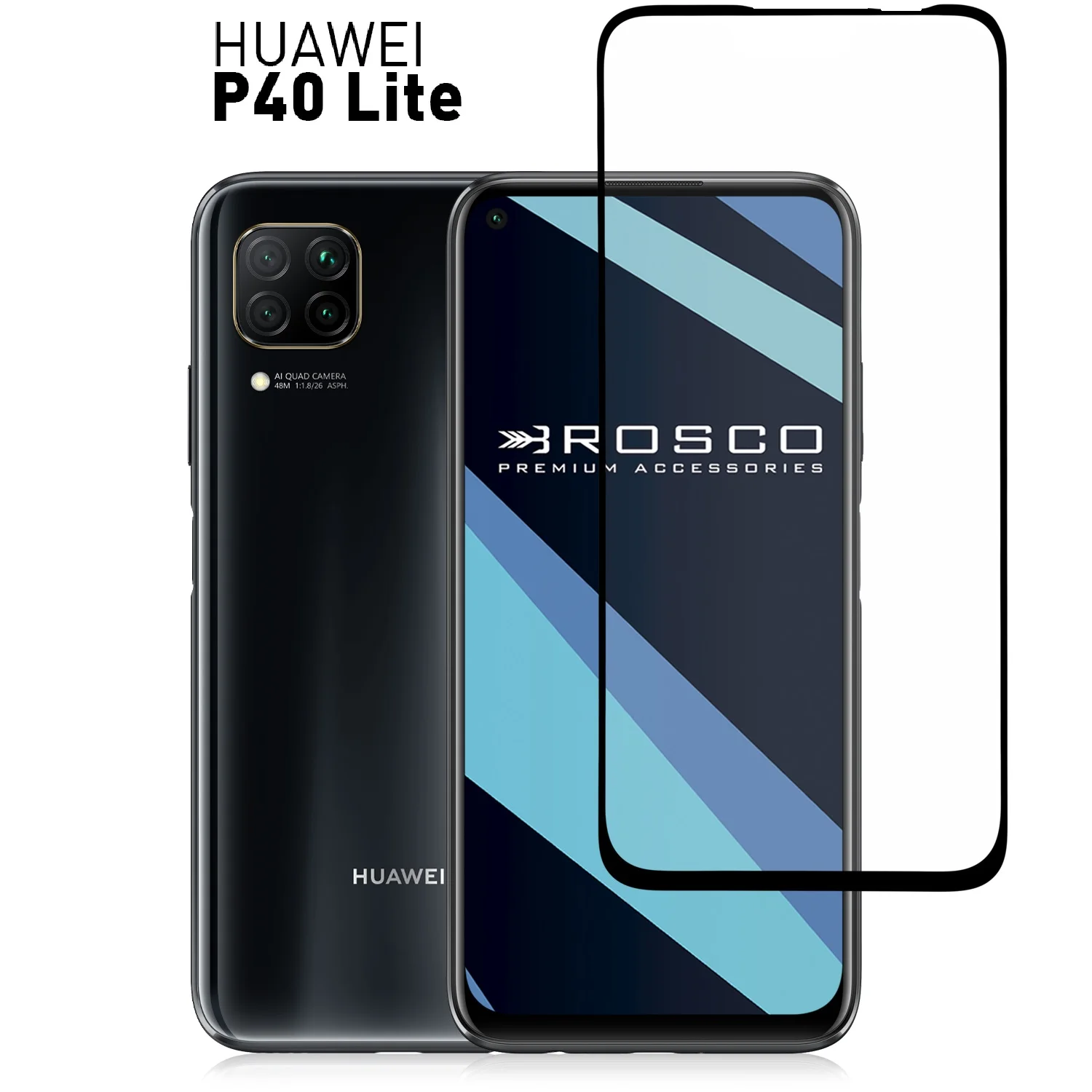 Прозрачное защитное стекло ROSCO с черной рамкой для Huawei P40 lite олеофобным покрытием