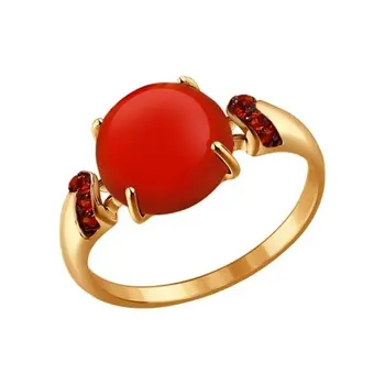 

Sokolov ring in Gold with grenades and coral, fashion jewelry, gold, 585, women's male