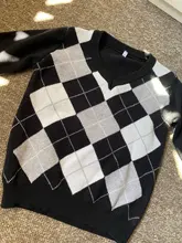 HEYounGIRL otoño negro V cuello de punto Vintage suéter Casual Argyle Jersey escocés mujeres Y2K estilo Preppy Jersey manga larga 2021