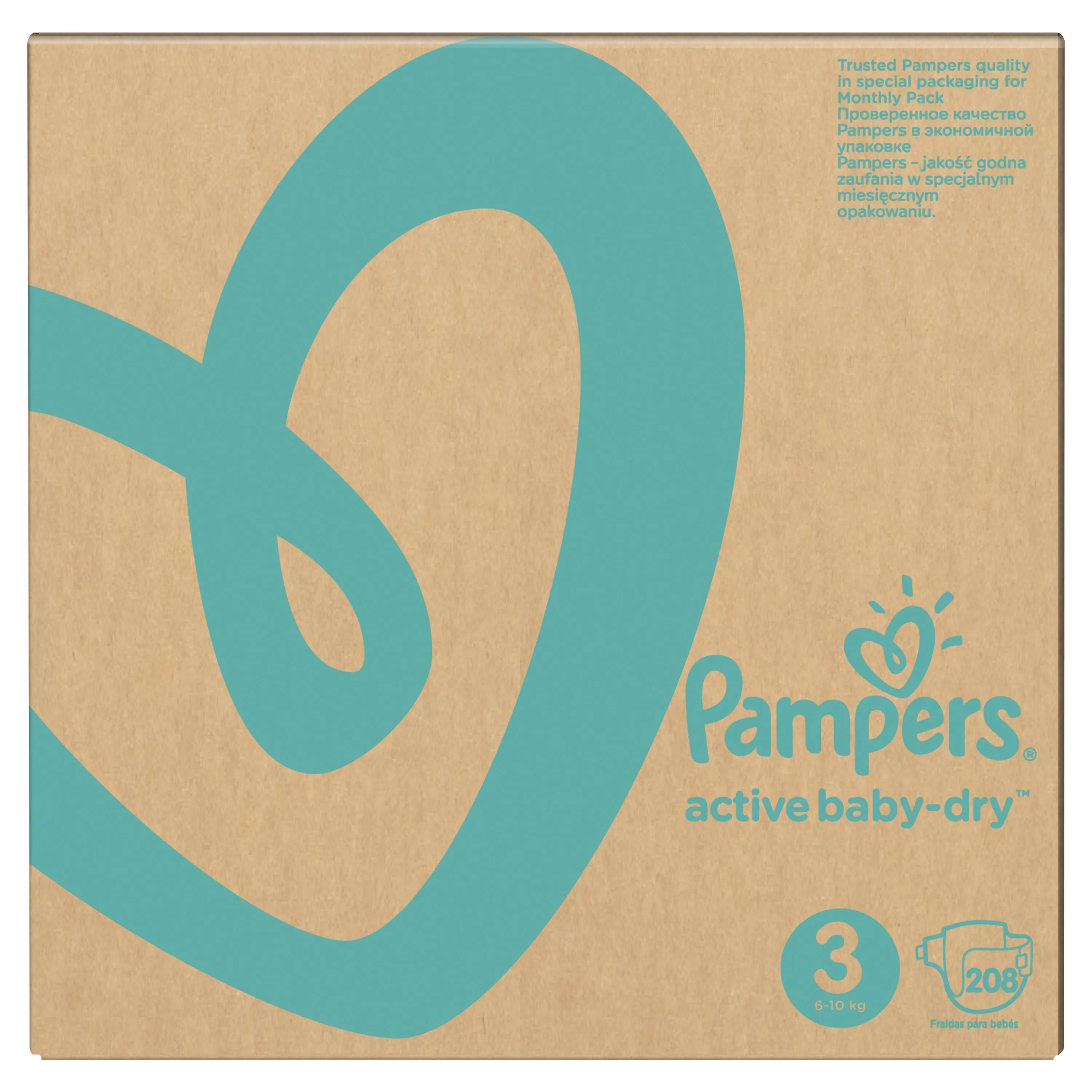 Подгузники Pampers Active Baby-Dry 6–10 кг, размер 3, 208шт