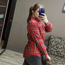 Plaid Shirt Tops Long-Sleeve Office Women Coat Loose Ladies Karsany And