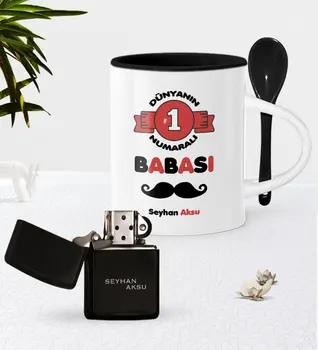

Personalized World 1 Number Father Black Spoon Mug Gasoline Lighter Set