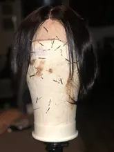 Peluca recta con corte Bob de 13x4 para mujer, cabello humano de encaje, prearrancado con pelo de bebé, Remy brasileño, cierre de Bob corto, color negro