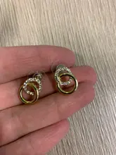 Drop-Earrings Jewelry Gifts Rhinestone Pendientes Metal Double-Circle Small Gold-Color