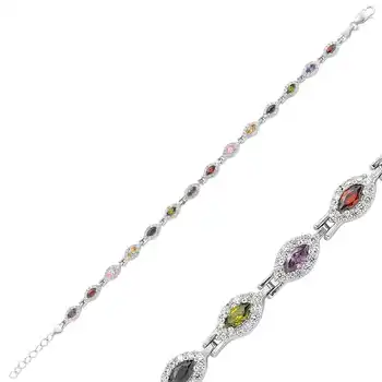 

Merve Silver Colorful Stone Water Ways Women 'S Bracelet
