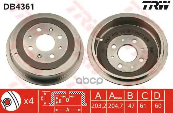 Db4361_барабан Тормозной! Fiat Grand Punto, Opel Corsa D 1.0/1.2 05 Trw/Lucas Db4361 TRW/Lucas арт. DB4361