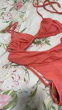 Miyouj-Bikinis con micropliegues para mujer, traje de baño Sexy, conjunto de Bikini de corte alto, bañador blanco con cordón, novedad