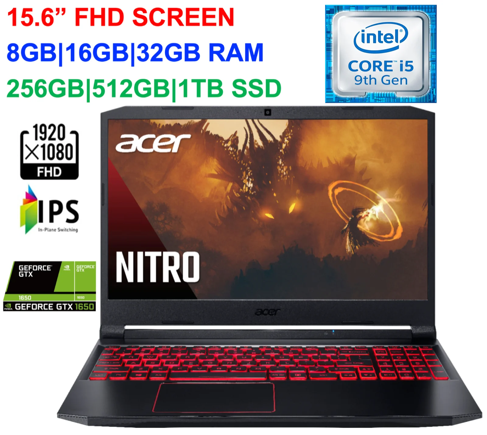 Игровой ноутбук Acer Nitro 5 2020 дюйма FHD Intel i5 GTX 15 6 ГБ ОЗУ и 1 ТБ SSD 1650 32 |