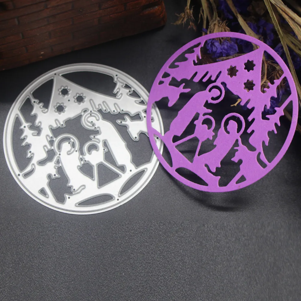 

Nativity Scene Background Metal Cutting Dies Scrapbooking Steel DIY Craft Die Cuts Paper Art Emboss Card Making Stencil 75*75mm