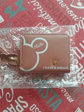 Disney-cartera pequeña de Mickey mouse para mujer, monedero para estudiante con cremallera corta, borla, mini billetera, tarjetero de Minnie