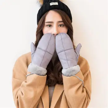 

(Free Size) Gray Thickened suede-fleece hanging neck mittens-1 pairs of gloves