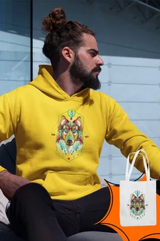 

Angemiel Wear Ethnic Wolf Yellow Men 'S Hooded Sweatshirt Bags Kombin
