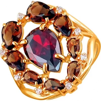 

Esthete ring with cubic zirconia and silver quartz with gilding