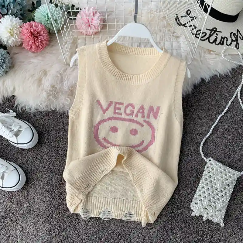 Autumn Female Student Casual Temperament Knitted Pullover Vest letter emboridery Sleeveless V-neck Sweater Vest autumn
