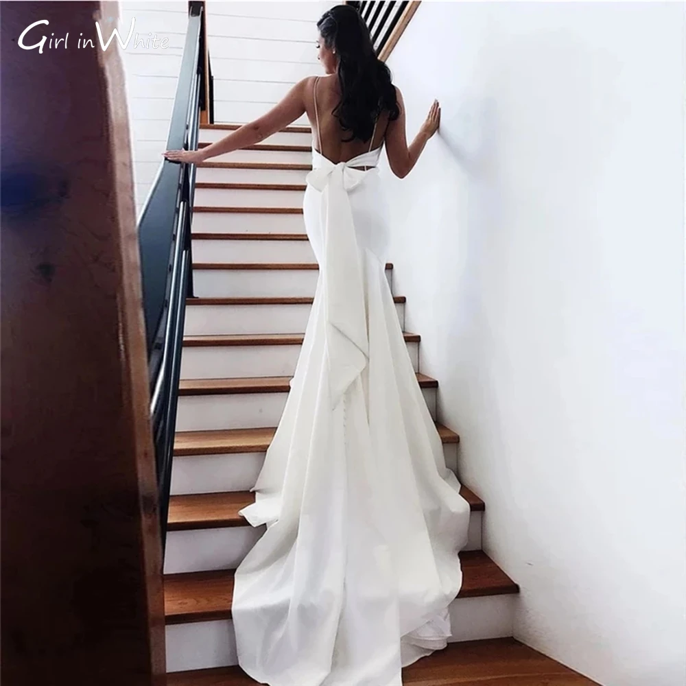 

New Beach Boho Wedding Dresses Mermaid Bridal Gowns for Women Spaghetti Straps Backless Crepe Simple Bridal Gowns Robe De Mariee