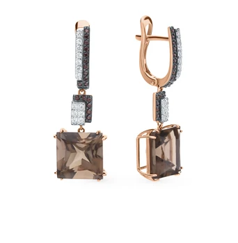 

Gold earrings with раухтопазами and cubic zirconia sunlight sample 585