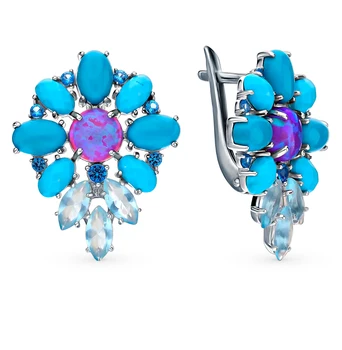 

Silver earrings with turquoise, cubic zirconia and sunlight plating 925