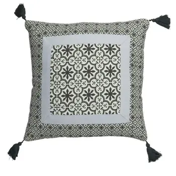 

DEKO & CO-removable Cushion-Botanical-40x40cm-4 pompoms-Green