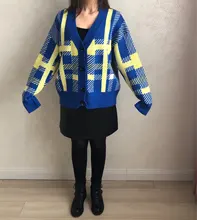 Sweaters Cardigans Checkered Plaid Colorfaith Korean Fashionable Women's Knitwears Buttons