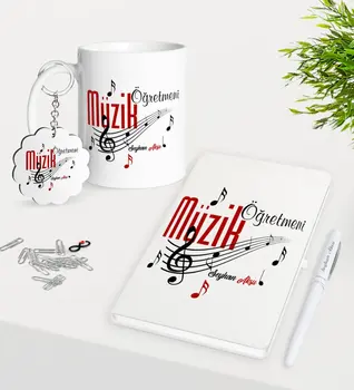 

Personalized Private Music Teacher Mug Keychain White Notebook Pen Gift Set