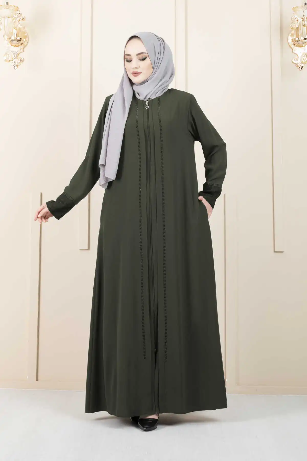 Women Guipure Detailed Hijab Abaya Ramadan Middle East Fashion Lace Long Cardigan Dubai Maxi Dress Kimono For Muslim English