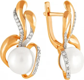 

Примаэксклюзив earrings with pearls and cubic zirconia in red gold