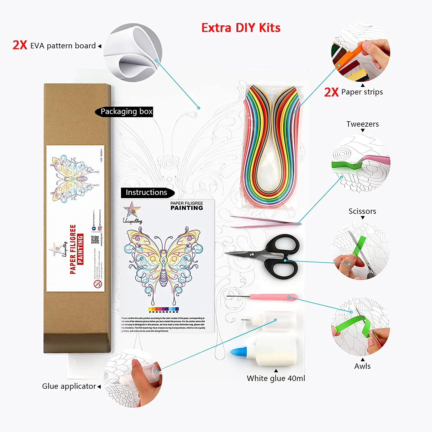 Paper Quilling Kits 3D Outils pour Quilling DIY Kit Quilling Complet Débutant Kit De Peinture en Papier pour Paperolles pour Adultes Enfants 20 inches Kit De Peinture sur Papier Quilling