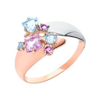 

Gold ring with amethyst and Topaz sunlight sample 585