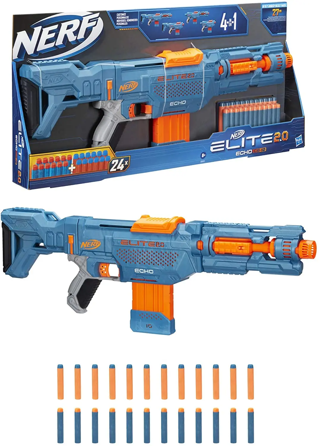 Nerf Elite 2.0 Echo CS-10 Blaster, 24 Official Nerf Darts, 10-Dart