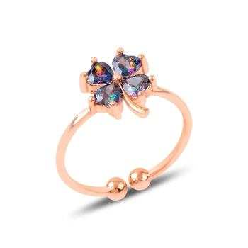 

Silver 925 Sterling Mystic Topaz Zircon Gemstone Clover Ring