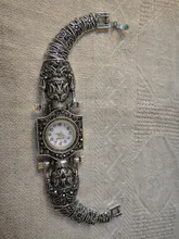 De la mujer pulsera de plata antigua pulsera reloj gris Diamante de imitación acero reloj con correa para mujer esfera redonda mujer reloj de cuarzo mujer reloj regalo