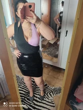Skirt Office Pencil Hip-Stretch Faux-Leather Bodycon Shiny High-Waist Plus-Size Women