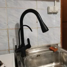 Quyanre-grúa filtrada para cocina, grifo con filtro de agua de rotación 360, mezclador de fregadero de tres vías, color negro mate