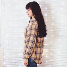 Plaid Shirt Tops Long-Sleeve Office Women Coat Loose Ladies Karsany And