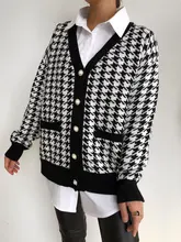 FSDA-suéter de manga larga con cuello de pico para mujer, cárdigan negro con botones y pata de gallo, de punto, holgado, de gran tamaño, informal, otoño e invierno, 2020