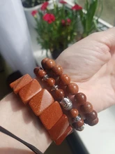 Pulsera con cuentas de arena dorada para mujer y hombre, abalorio con cuentas naturales de 6mm, 8mm y 10mm, el mejor regalo para Amiga